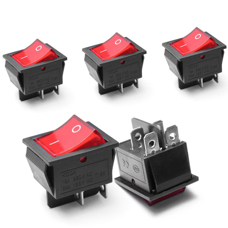 5Pcs Lumière On/Off DPST bateau Interrupteur à bascule 16A/250 V/20A 125 V AC 4 Broches Rouge 5Pcs Lumière On/Off DPST bateau Interrupteur à bascule 16A/250 V/20A 125 V AC 4 Broches Rouge