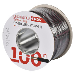 EMOS S8280 Câble en cuivre 2 x 1,0 mm² 100 m en cuivre pur pour basse tension Noir avec marquage polarité
