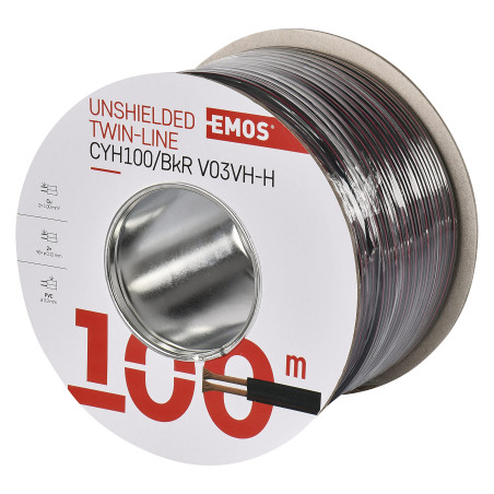 EMOS S8280 Câble en cuivre 2 x 1,0 mm² 100 m en cuivre pur pour basse tension Noir avec marquage polarité