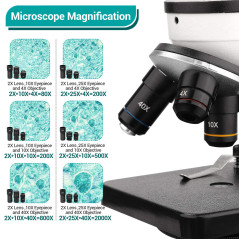 40X-2000X Microscope pour Enfants Adultes, Microscope Professionnel étudiant à Double éclairage LED avec Kits scientifiques, pou