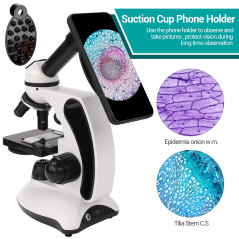 40X-2000X Microscope pour Enfants Adultes, Microscope Professionnel étudiant à Double éclairage LED avec Kits scientifiques, pou