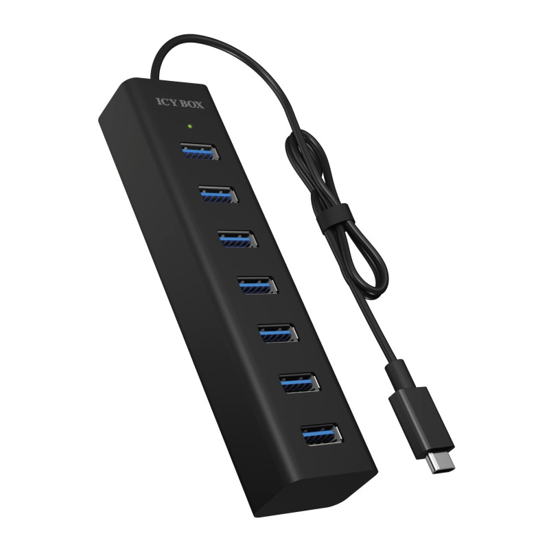 ICY BOX IB-Hub1700-C3 Concentrateur USB Type-C à 7 Voies avec 7 Ports USB 3.0 (Type-A) et Alimentation, cble intégré, Aluminium,