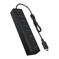 ICY BOX IB-Hub1700-C3 Concentrateur USB Type-C à 7 Voies avec 7 Ports USB 3.0 (Type-A) et Alimentation, cble intégré, Aluminium,