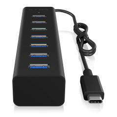 ICY BOX IB-Hub1700-C3 Concentrateur USB Type-C à 7 Voies avec 7 Ports USB 3.0 (Type-A) et Alimentation, cble intégré, Aluminium,
