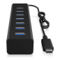 ICY BOX IB-Hub1700-C3 Concentrateur USB Type-C à 7 Voies avec 7 Ports USB 3.0 (Type-A) et Alimentation, cble intégré, Aluminium,