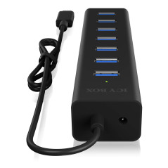 ICY BOX IB-Hub1700-C3 Concentrateur USB Type-C à 7 Voies avec 7 Ports USB 3.0 (Type-A) et Alimentation, cble intégré, Aluminium,