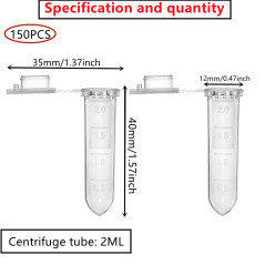 HUAZIZ 150 Pcs Micro Centrifugeuse Tubes, 2ml Clear Micro Plastic Tube,Coniques Tube à Essai Gradué Labo,Rond Micro Centrifugeus