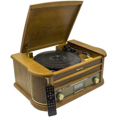 Roadstar HIF-1993BT Platine Vinyle Vintage 3 Vitesses 33/45/78, Radio FM, Lecteur CD/CDR/CDRW/CD-MP3, Cassette, Bluetooth, USB F