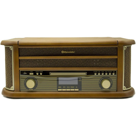 Roadstar HIF-1993BT Platine Vinyle Vintage 3 Vitesses 33/45/78, Radio FM, Lecteur CD/CDR/CDRW/CD-MP3, Cassette, Bluetooth, USB F