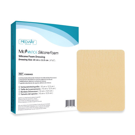 MedVanceTM Silicone - Pansement absorbant en mousse adhésive de silicone, 10 cm x 12.5 cm, boîte de 5 pansements