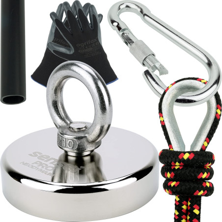 SENSEI Kit de Pêche à l'Aimant, Aimant Néodyme à Œil 300 kg N52 avec Accessories