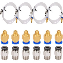 RUNCCI-YUN 4 pièces Tube en téflon PTFE (1 mètres) avec 6 pièces Raccord rapide PC4-M6 et 6 pièces Raccord pneumatique droit PC4
