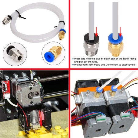 RUNCCI-YUN 4 pièces Tube en téflon PTFE (1 mètres) avec 6 pièces Raccord rapide PC4-M6 et 6 pièces Raccord pneumatique droit PC4