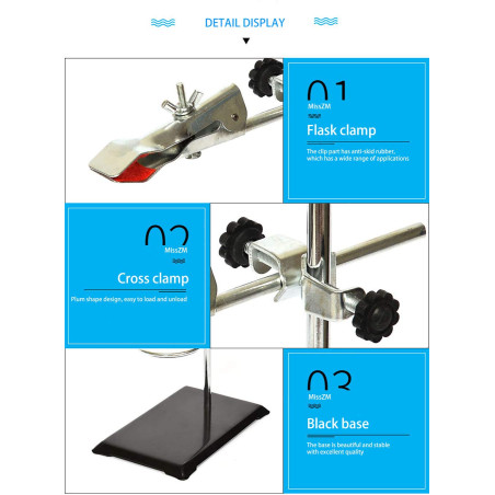 MissZM Support de Retort de Laboratoire pour extraction de titrage avec pince de burette et 2 colliers de serrage pour flasque,