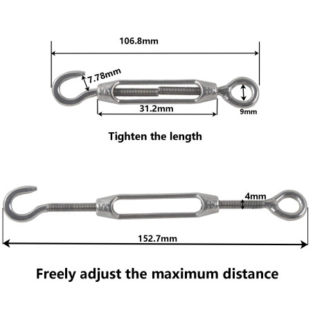 Rshuhx M4 Tendeur Cable Tendeur Crochet et œil Acier Inoxydable 304 Tendeur Réglable Tendeur de Fil Utilisé pour Tendre le Fil d
