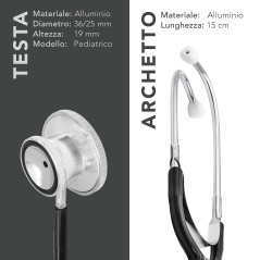 AIESI® Stéthoscope Pédiatrique Professionnel à deux têtes en noir DOCTOR BABY SCOPE, Garantie 24 mois