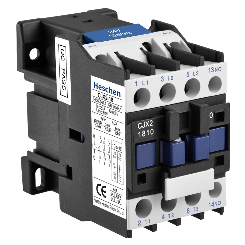 Heschen Contacteur à courant alternatif CJX2-1810 24V 50/60Hz Bobine 3P 3 pôles normalement ouvert Ie 18A Ue 380V Heschen Contacteur à courant alternatif CJX2-1810 24V 50/60Hz Bobine 3P 3 pôles normalement ouvert Ie 18A Ue 380V