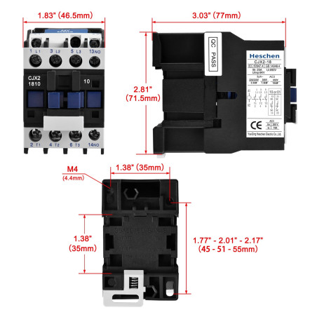 Heschen Contacteur à courant alternatif CJX2-1810 24V 50/60Hz Bobine 3P 3 pôles normalement ouvert Ie 18A Ue 380V