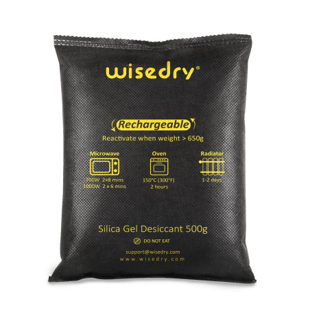 wisedry Lot de 2 sachets de gel de silice réutilisables pour déshumidificateur de voiture, 1 kg [2 x 500 grammes] Sachets déshyd