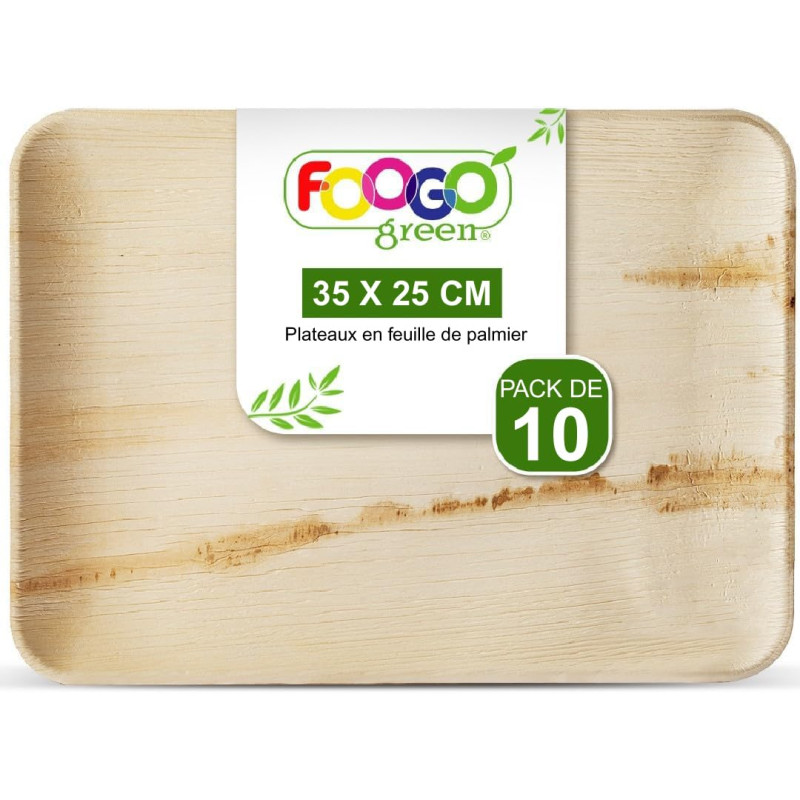 FOOGO Green 10 Plateaux de Service Jetables Feuille de Palmier, Grand 35x25 cm, Pizza, Entrées, Canapés, Planche Charcuterie, Ro FOOGO Green 10 Plateaux de Service Jetables Feuille de Palmier, Grand 35x25 cm, Pizza, Entrées, Canapés, Planche Charcuterie, Ro