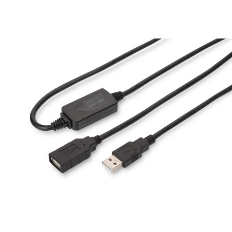 DIGITUS Câble d'extension actif USB 2.0 - Câble répéteur - USB A mâle vers USB A femelle - 15 m - 480 Mbit/s - Plug & Play - Ali
