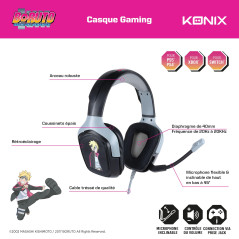 Konix Boruto Naruto Next Generations Casque Gaming Filaire PS4, PS5, Switch et Xbox - Microphone 45° - Câble 1,5 m - Prise Jack