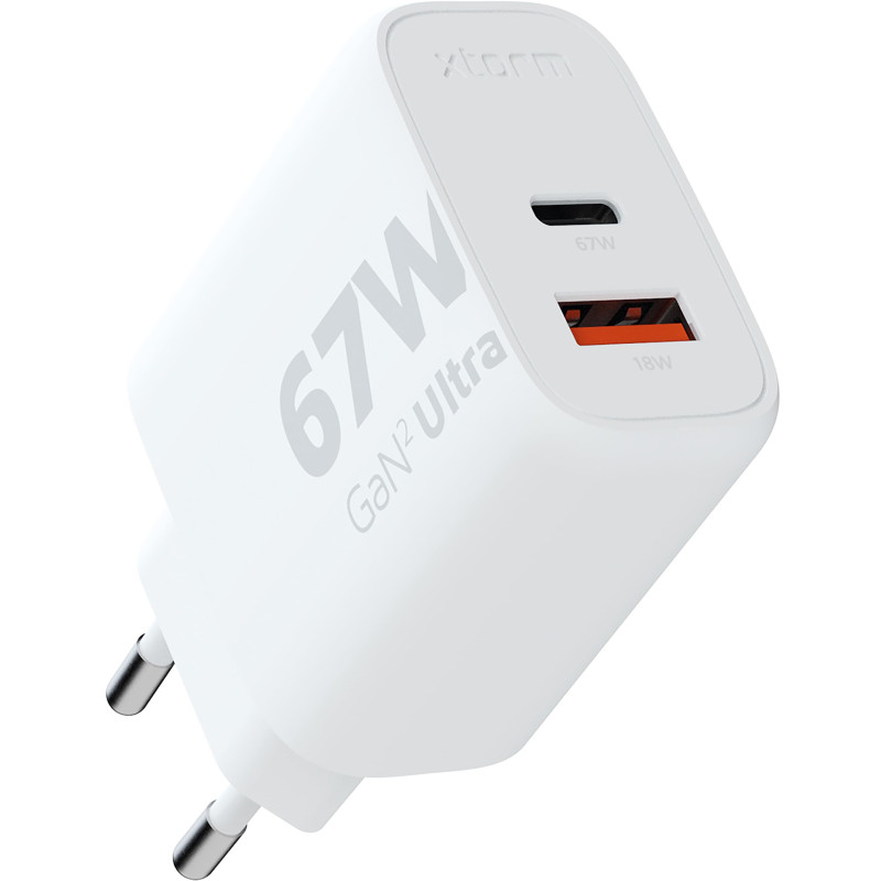 Chargeur Xtorm 67W GaN2 Ultra, Technologie GaN, USB-C et USB-A, Power Delivery, Plastique Recyclé GRS - Blanc Chargeur Xtorm 67W GaN2 Ultra, Technologie GaN, USB-C et USB-A, Power Delivery, Plastique Recyclé GRS - Blanc