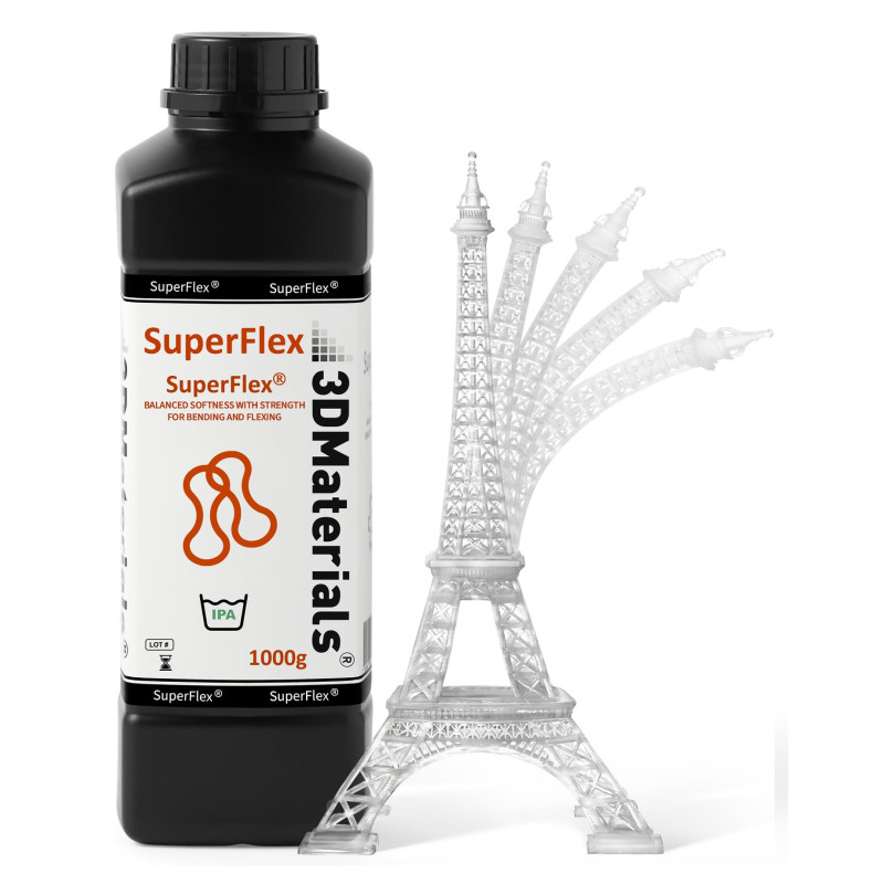 SuperFlex Résine d'imprimante 3D, Douceur 80A simulant du caoutchouc flexible, Fabriquée en Corée par 3DMaterials (1000g, Transp SuperFlex Résine d'imprimante 3D, Douceur 80A simulant du caoutchouc flexible, Fabriquée en Corée par 3DMaterials (1000g, Transp