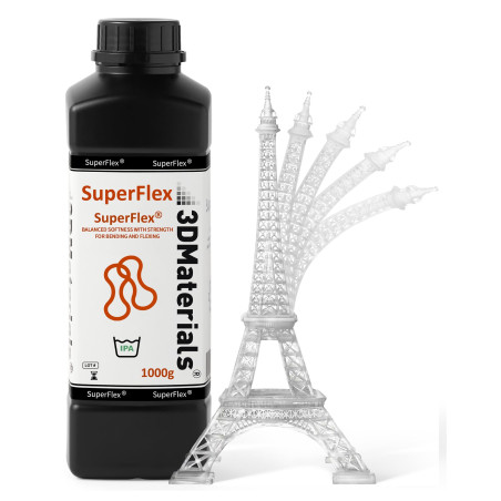 SuperFlex Résine d'imprimante 3D, Douceur 80A simulant du caoutchouc flexible, Fabriquée en Corée par 3DMaterials (1000g, Transp