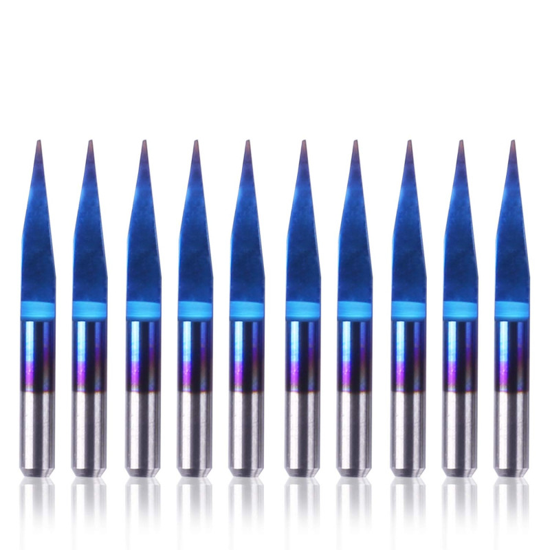 SainSmart Genmitsu 10Pcs Mèches à graver Nano Blue Coat, 15 degrés 0.1mm Pointe 1/8" Tige Conique V-Bit SainSmart Genmitsu 10Pcs Mèches à graver Nano Blue Coat, 15 degrés 0.1mm Pointe 1/8" Tige Conique V-Bit