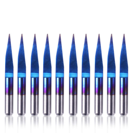 SainSmart Genmitsu 10Pcs Mèches à graver Nano Blue Coat, 15 degrés 0.1mm Pointe 1/8" Tige Conique V-Bit