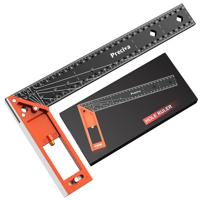 Equerre Menuisier, Preciva Équerres Combinée 12 pouces/300 mm, Règle D'angle en Acier Inoxydable Teinté, Menuisier Essayer Carré