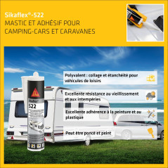 SIKA - Colle-mastic - Sikaflex 522 Blanc - Jointoiement de caravanes et camping-cars - Résistant aux UV - Intérieur et extérieur