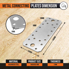 OMIDEAS 10 x Plaques d'assemblage plates (140 x 55 x 2) Connecteur de réparation, Plaques de raccord, en acier galvanisé