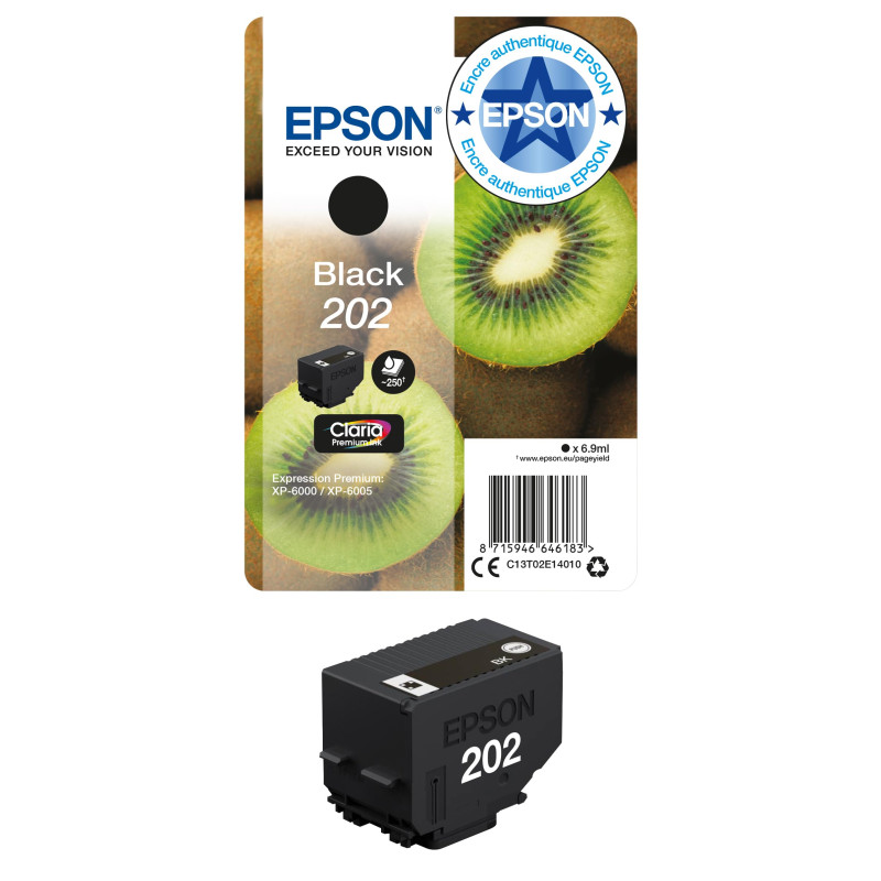 Epson 202 Kiwi Noir, Cartouche d'encre d'origine, XP-6000, XP-6005, XP-6100, XP-6105