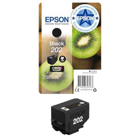 Epson 202 Kiwi Noir, Cartouche d'encre d'origine, XP-6000, XP-6005, XP-6100, XP-6105
