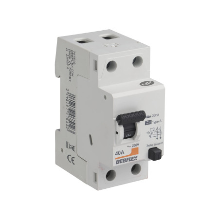 DEBFLEX - Interrupteur Différentiel 40A 30mA 2 Pôles Type A - Module de Protection Electrique - Certifié NF - Installation dans