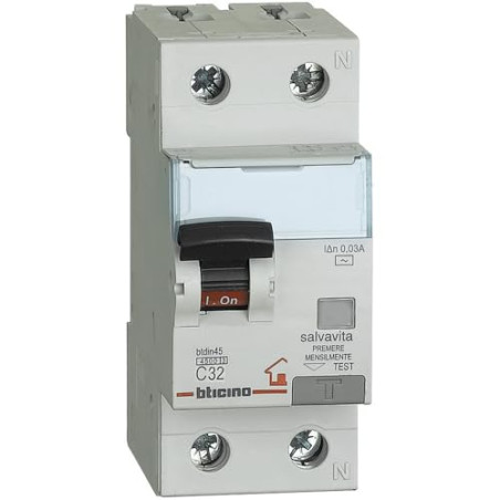 Bticino BTDIN LS Disjoncteur 1P + N 4,5 KA Idn = 0,03 A