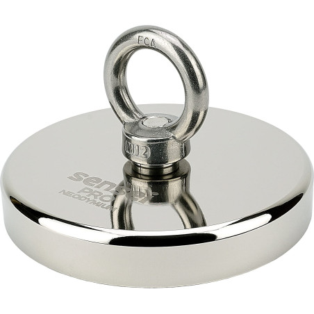 SENSEI® Aimant en Néodyme Puissant avec Anneau Écrou – Ø 120 mm, Force d'Attraction 600 kg – Grand et Très Puissant Aimant pour