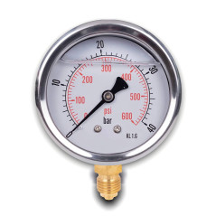 Manomètre glycérine connexion radiale, IP65 inox 63 mm avec connecteur bas, 1/4 glycérine (0-40bar)