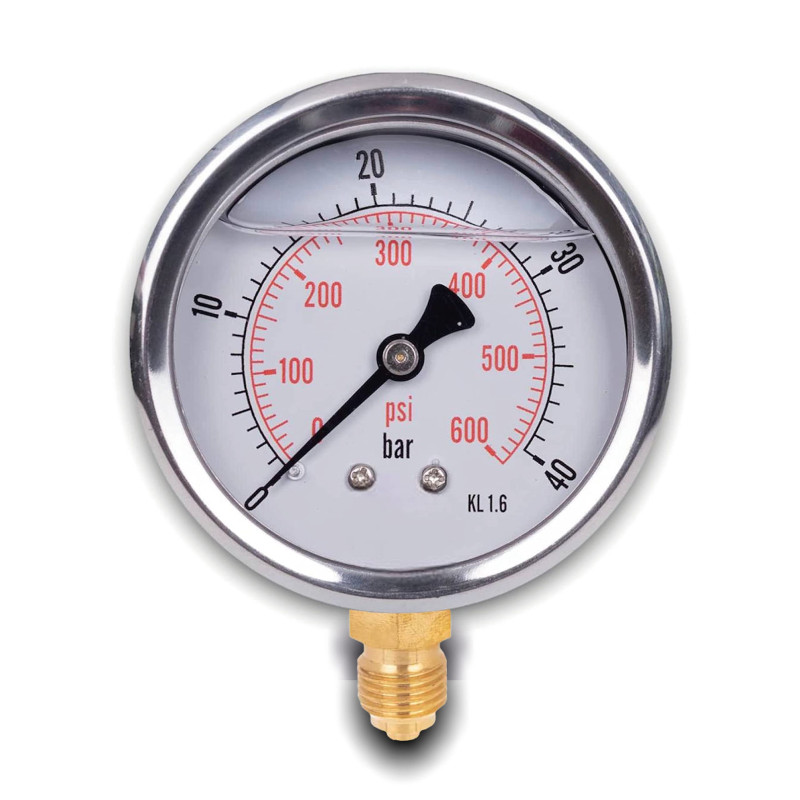 Manomètre glycérine connexion radiale, IP65 inox 63 mm avec connecteur bas, 1/4 glycérine (0-40bar) Manomètre glycérine connexion radiale, IP65 inox 63 mm avec connecteur bas, 1/4 glycérine (0-40bar)