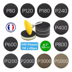 On Est Kit 440 Disque Abrasif Ø 50mm Poncage Polissage + 1 Plateau de ponçage pour Perceuse amélioré + 1 Tampon d'interface Medi