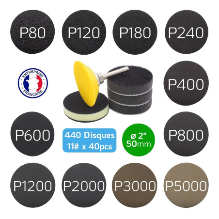 On Est Kit 440 Disque Abrasif Ø 50mm Poncage Polissage + 1 Plateau de ponçage pour Perceuse amélioré + 1 Tampon d'interface Medi