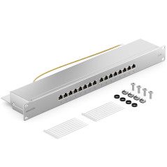 deleyCON CAT6 Panneau de Brassage 16 Port Bureau 19 Pouces Le Montage en Rack Assemblage du Serveur 16x RJ45 Blindé TIA568A TIA5