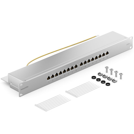 deleyCON CAT6 Panneau de Brassage 16 Port Bureau 19 Pouces Le Montage en Rack Assemblage du Serveur 16x RJ45 Blindé TIA568A TIA5