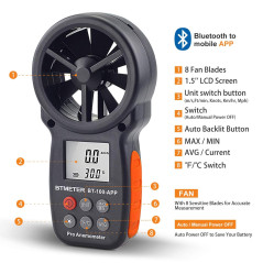 BTMETER Anémomètre Numérique de Vitesse du Vent de Poche, Bluetooth sans Fil à Palette Anémomètre Mètre pour Le Refroidissement 