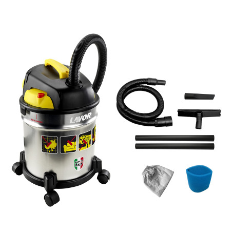Lavor Aspirateur Eau et Poussière VAC 20 S, Réservoir en Acier 20 litres, 18 kPa, 1200W Max, Filtre en Tissu et Filtre Éponge Co