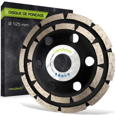 rendech® Meule Diamantée 125 mm pour colle à carrelage, béton, Maçonnerie, pierre, granit etc - Meule boisseau diamantée compati