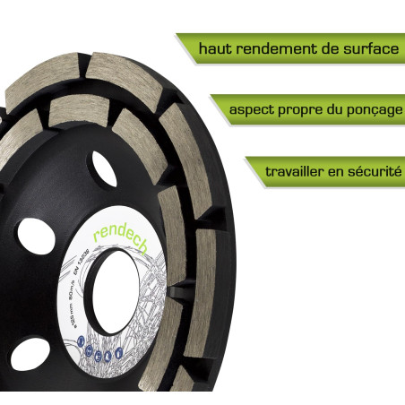 rendech® Meule Diamantée 125 mm pour colle à carrelage, béton, Maçonnerie, pierre, granit etc - Meule boisseau diamantée compati
