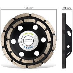 rendech® Meule Diamantée 125 mm pour colle à carrelage, béton, Maçonnerie, pierre, granit etc - Meule boisseau diamantée compati